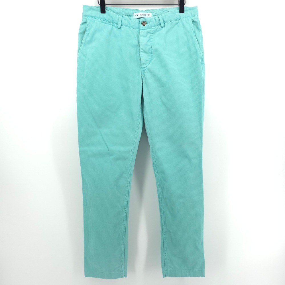 Ben Sherman EC1 Mens Slim Chino Pants 32x28 Aqua Teal MG00903 Herringbone
